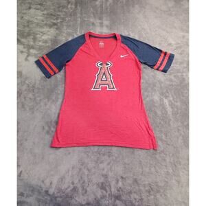 Nike MLB Los Angeles Angels Sz M T-Shirt Women's Red Angels Logo V-Neck C20-14